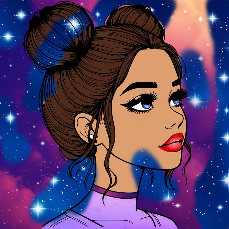 realistic girl with buns on the top of her head