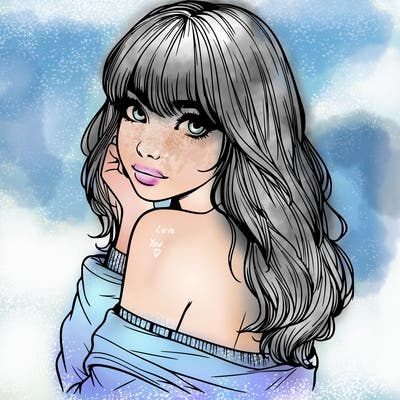 realistic girl with bangs looking over her shoulder