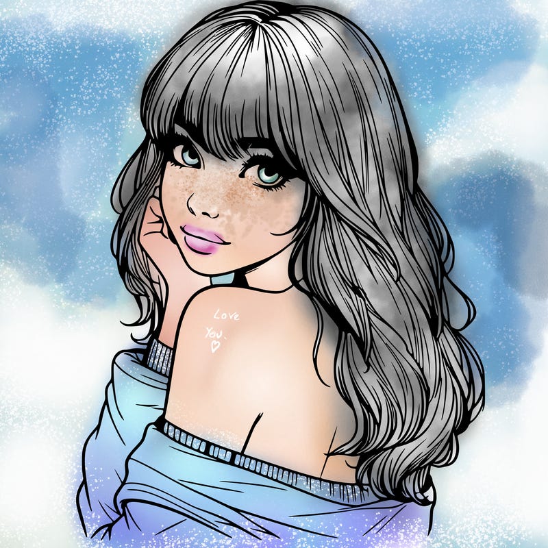 realistic girl with bangs looking over her shoulder