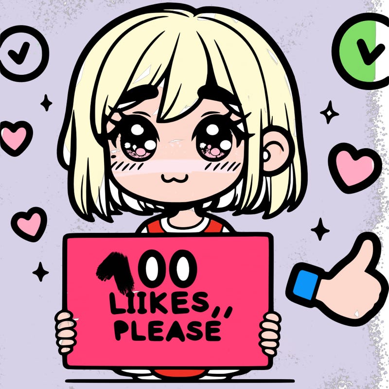 a girl with a sign saying 100 likes, please