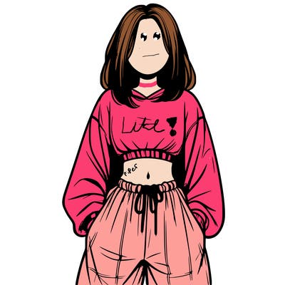 realistic girl faceless with baggy pants and a crop top