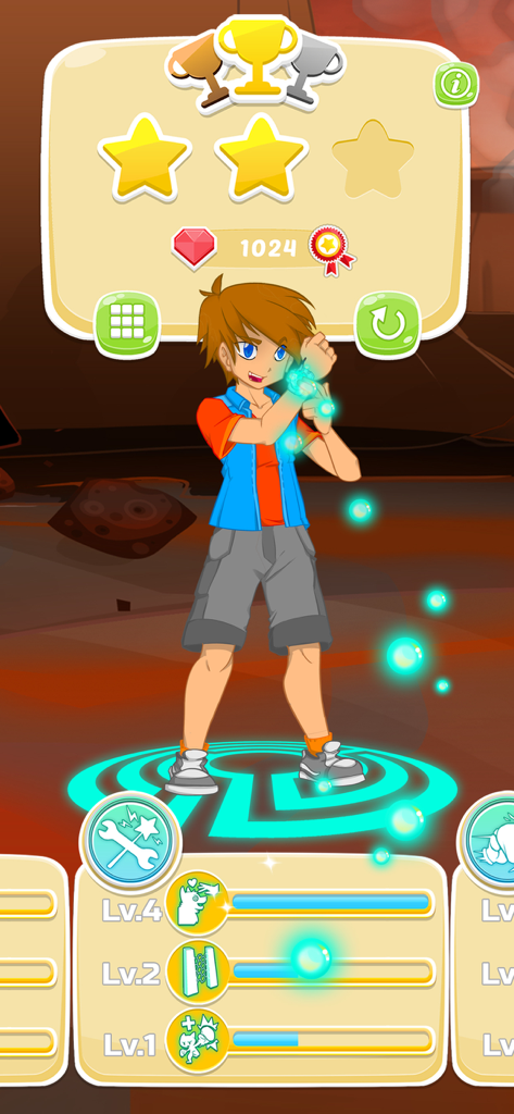 A young monster trainer character in the Animalon game showing level progress and rewards