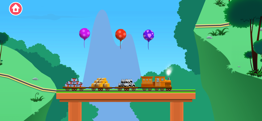 Train Builder Games for kids - 貨物車両と風船を積んで橋を渡る漫画の電車。