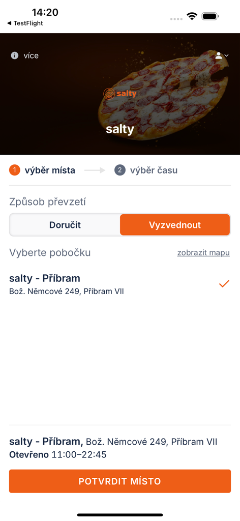Salty - Salty app screen for choosing delivery or pickup location