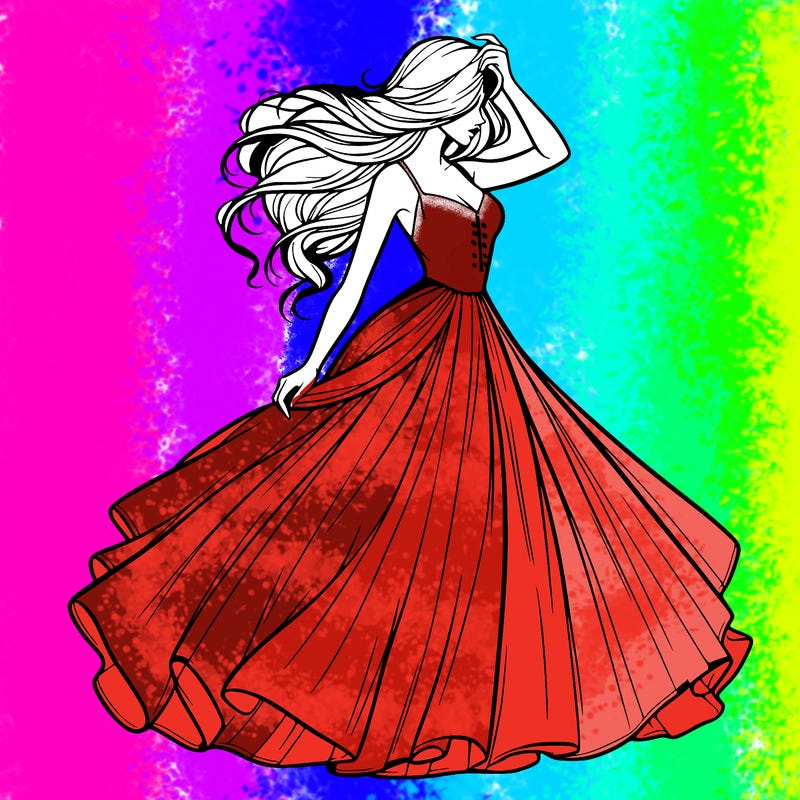 realistic woman with dress flowing in the wind