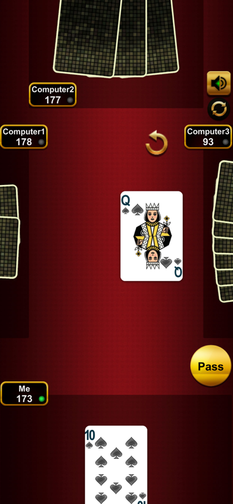 Interfaz del juego de cartas Crazy Eights mostrando una partida contra oponentes de IA por computadora.