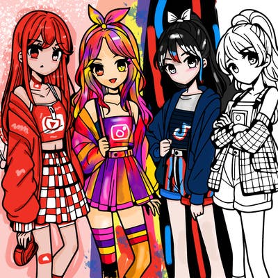 teen manga girls group of 4