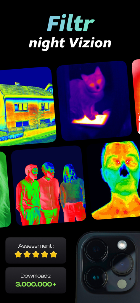 Night Vision Thermal Filter ㅤ - Exhibición de filtros de cámara térmica y de visión nocturna para una aplicación de iPhone