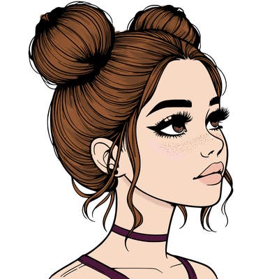 realistic girl with buns on the top of her head