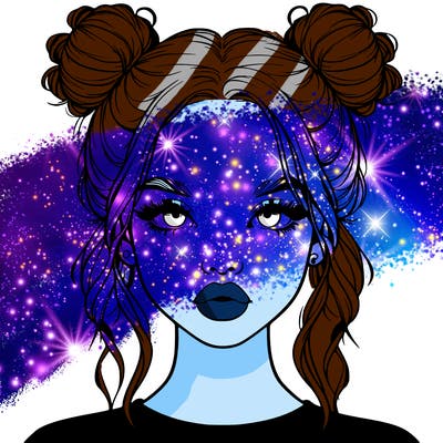 realistic girl with two buns in hair and lips