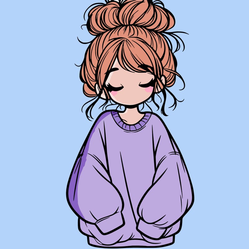 girl with baggy sweatshirt and messy bun