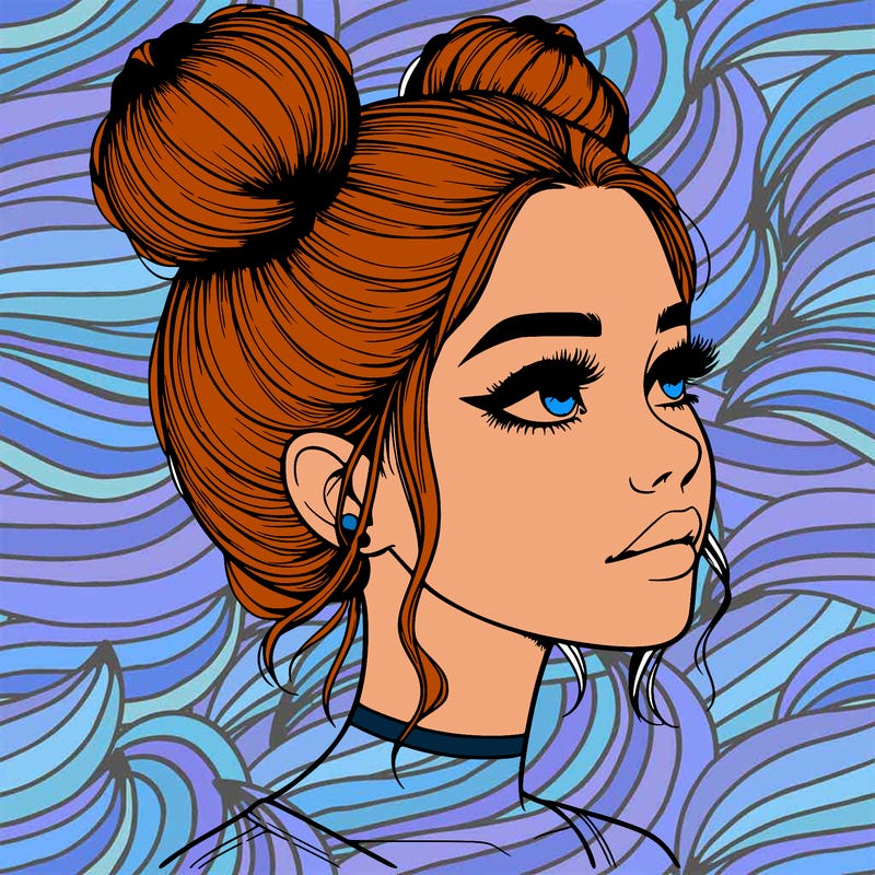 realistic girl with buns on the top of her head