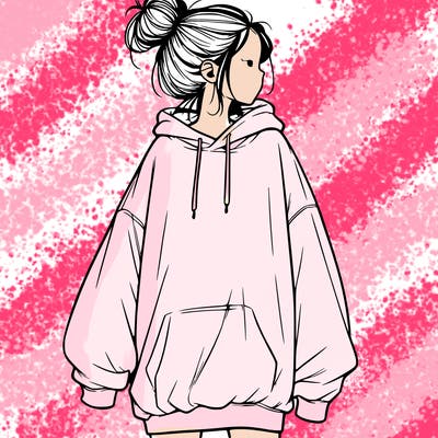 realistic girl with a oversized sweatshirt on and a bun