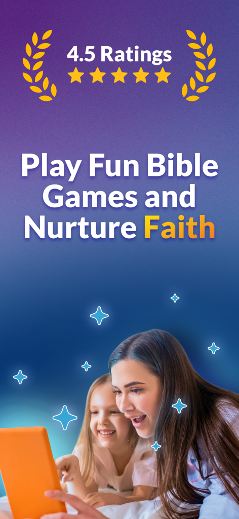 TruPlay Christian Games - A mother and daughter smiling while playing fun Bible games together on a tablet