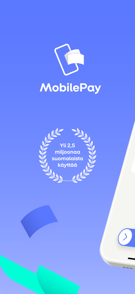 MobilePay - MobilePay logo and text in Finnish mentioning over 2.5 million users
