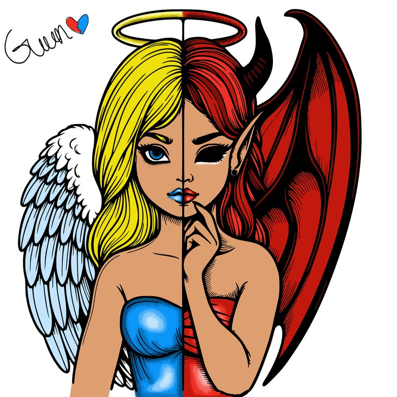 realistic angel half demon