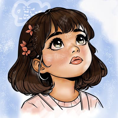 realistic girl looking up