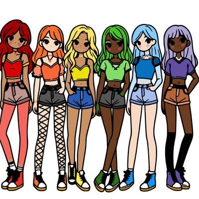 a group of girls wearing crop tops and shorts