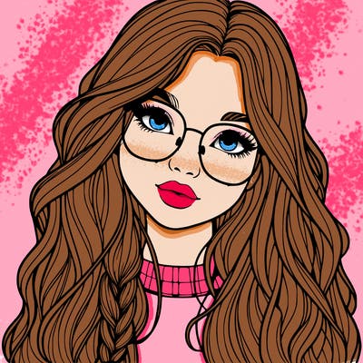 girl with long hair and freckles and glasses realistic