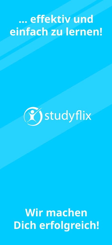 Studyflix - Deine Lernapp - Pantalla de inicio de la aplicación Studyflix con el logo de la empresa y texto en alemán promocionando un aprendizaje fácil y efectivo.