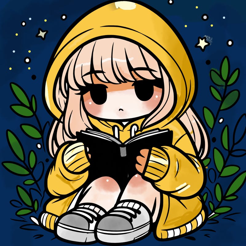 girl in oversized hoodie reading a book