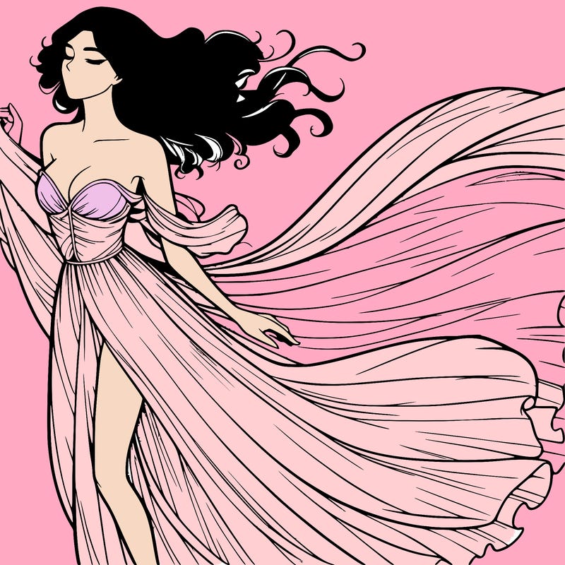 realistic woman in dress flowing the the wind