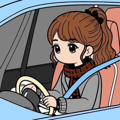 a girl in a car