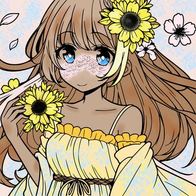 anime girl with flowers
