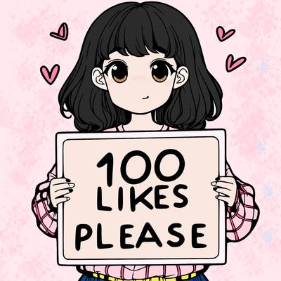 a girl holding a sign saying 100 likes please