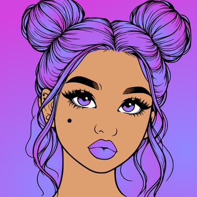 realistic girl with two buns on her hair and lips