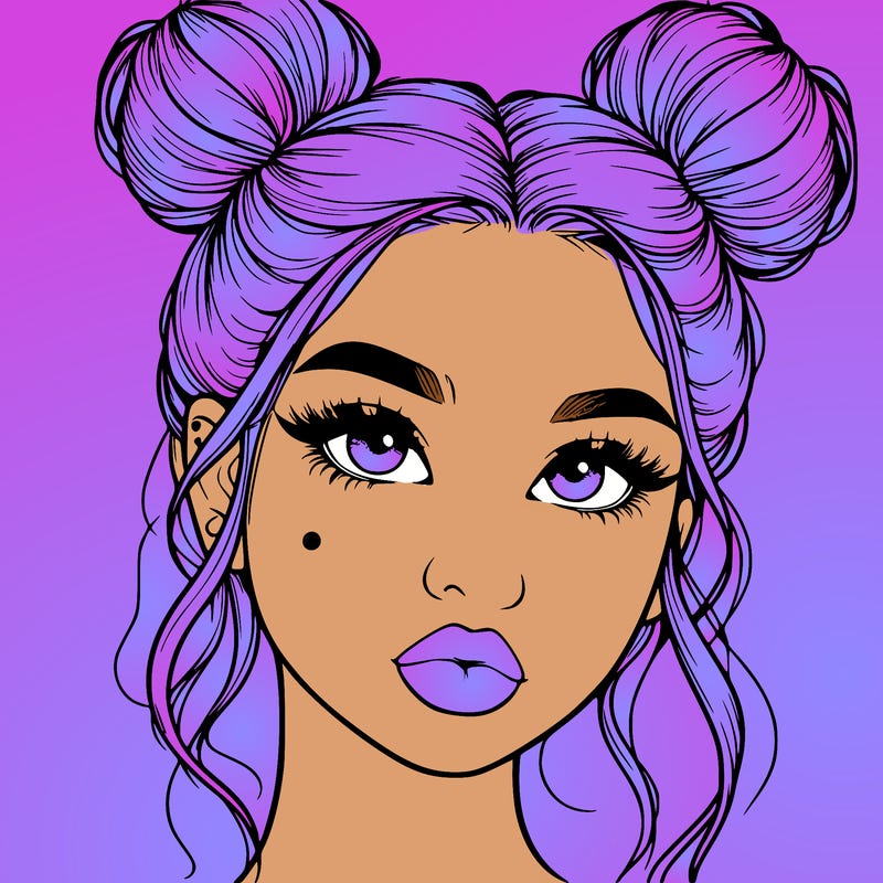 realistic girl with two buns on her hair and lips