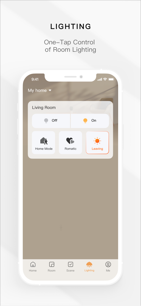 Tuya Home - Interfaz de la aplicación Tuya Home para control de iluminación inteligente con un solo toque y gestión de escenas de habitaciones