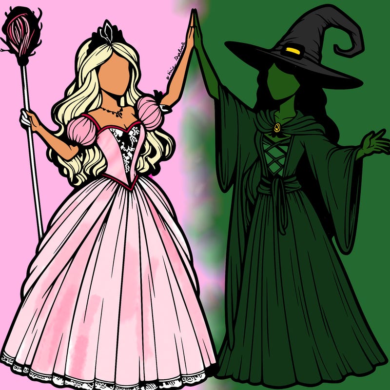 detailed realistic split of a princess and a witch