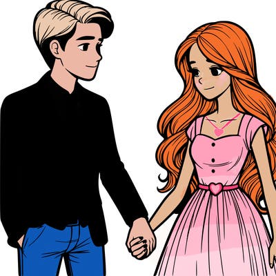 a realistic man and woman holding hands