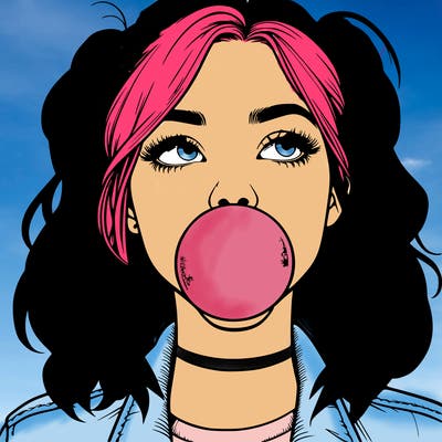 realististic girl blowing bubble -gum