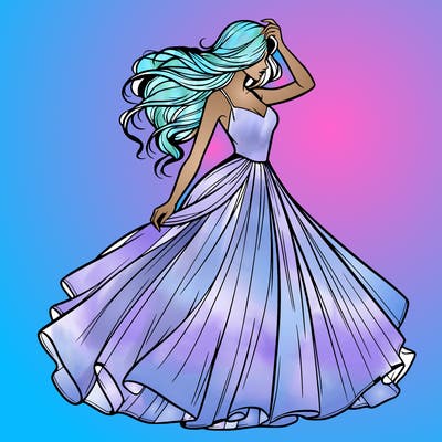 realistic woman with dress flowing in the wind