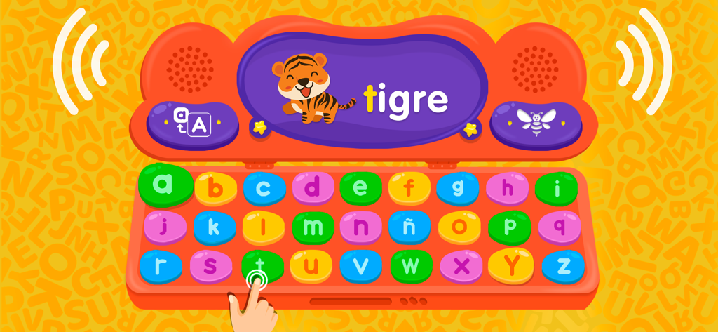 La Risa de las Vocales y Abc - Interfaz educativa para niños que aprenden el alfabeto español con un teclado de juguete