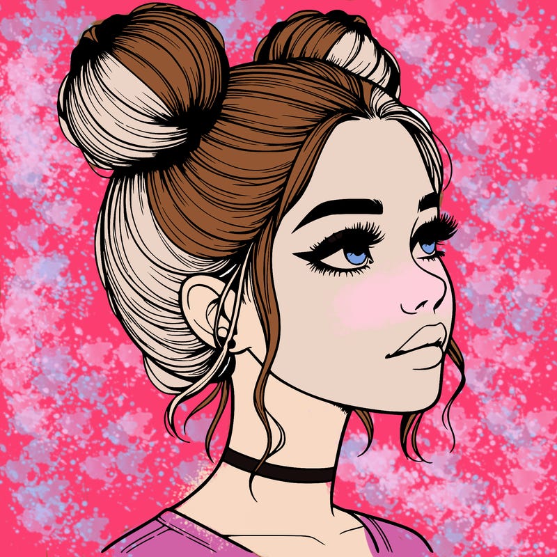 realistic girl with buns on the top of her head