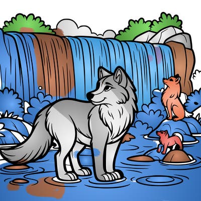 waterfall wolf
