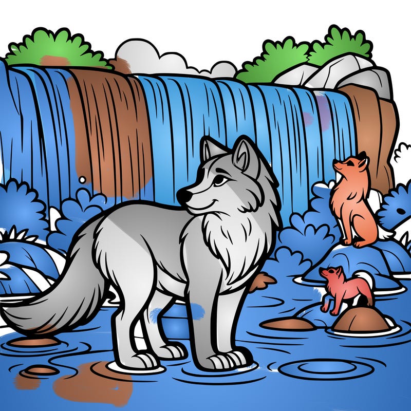 waterfall wolf