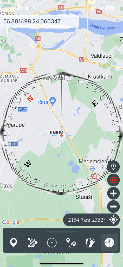 Mgrs & Utm Map - Tactical map interface with a large compass overlay and GPS coordinates