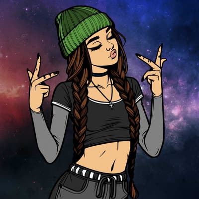 realistic teenage girl with braids and a beanie and crop top doing 🫶🏼