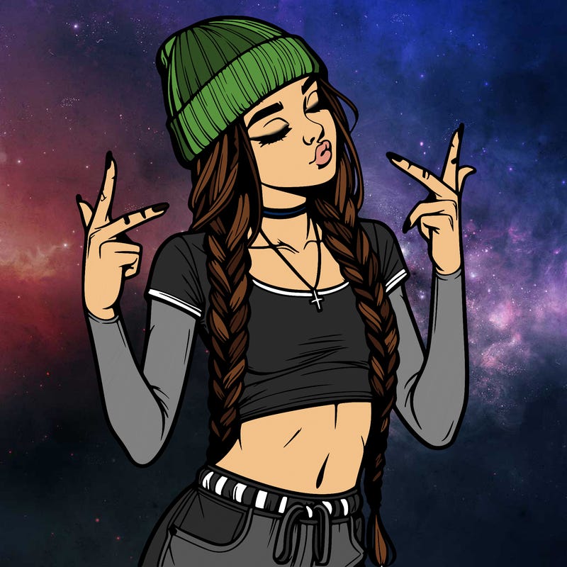 realistic teenage girl with braids and a beanie and crop top doing 🫶🏼