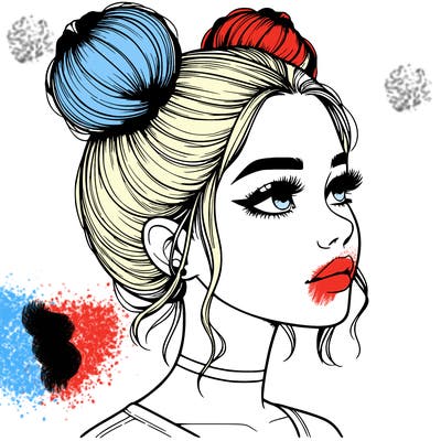 realistic girl with buns on the top of her head