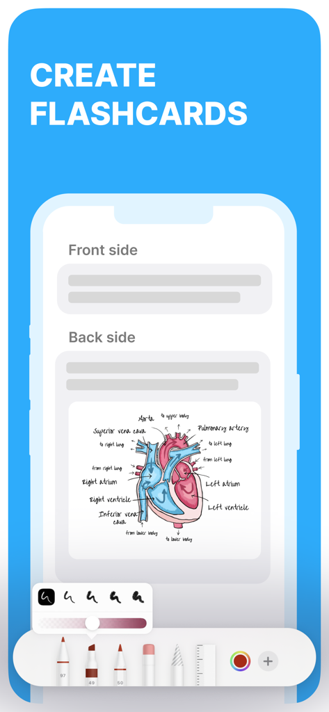 Creating a medical flashcard with a heart anatomy diagram in the Noji app