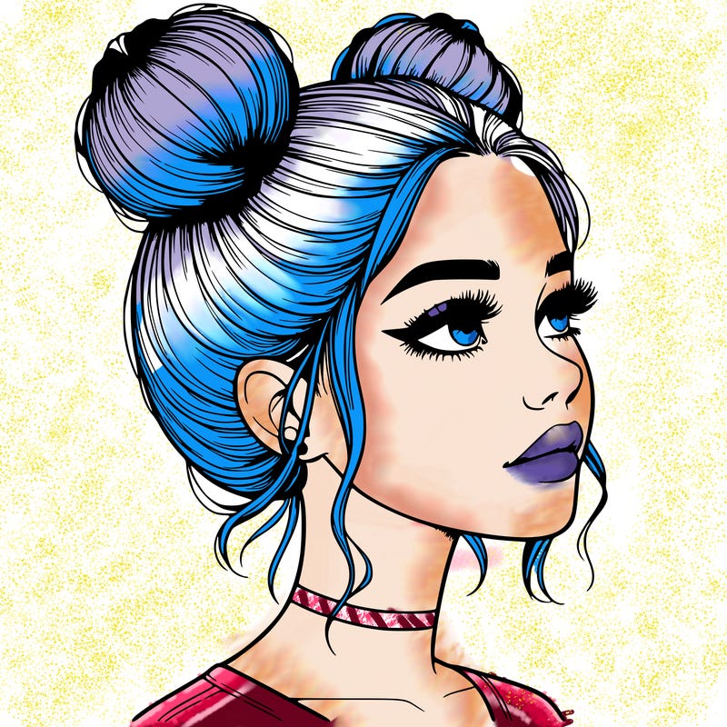 realistic girl with buns on the top of her head