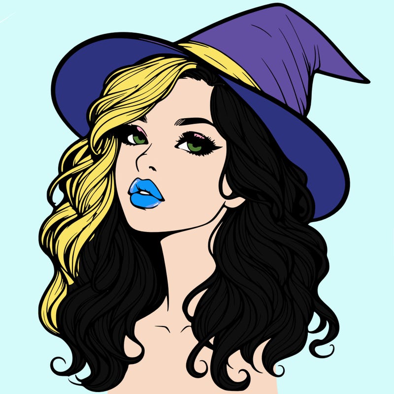 realistic witch girl with wavy hair and lips