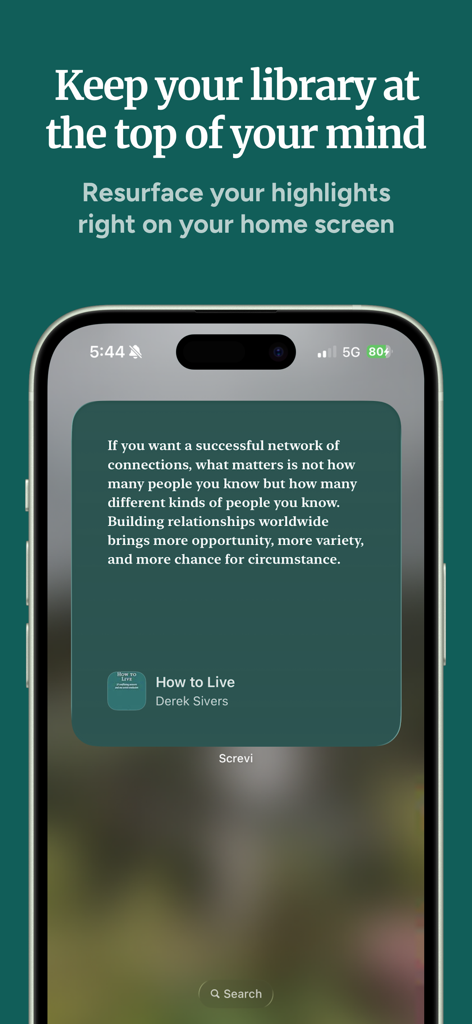 Screvi: Read & Highlight - Screvi iOS widget displaying a book highlight on the home screen