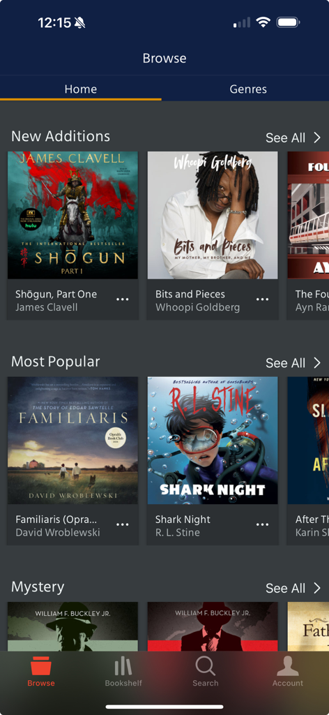 Blackstone Unlimited - Blackstone Unlimited app browse screen with sections for new and popular audiobooks.