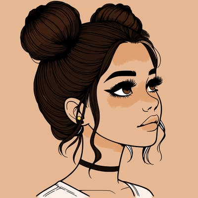 realistic girl with buns on the top of her head
